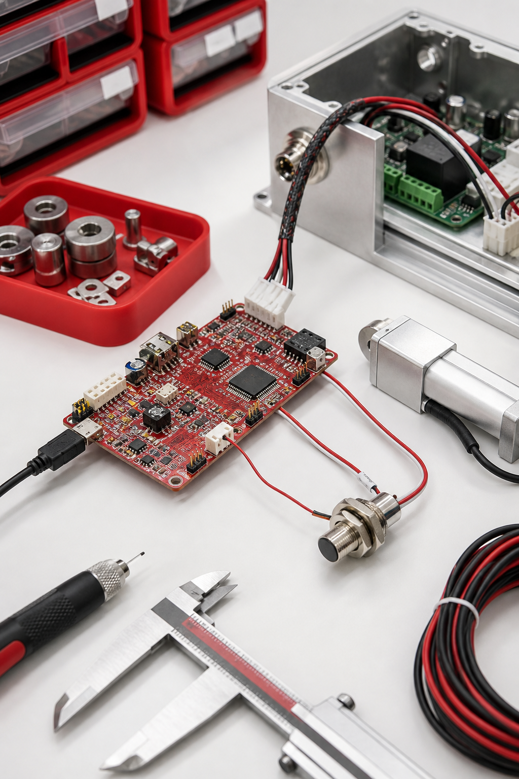 Prototype hardware dengan PCB, sensor, dan enclosure